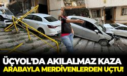 Üçyol'da akılalmaz kaza: Arabayla merdivenlerden uçtu!