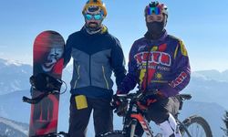 Artvin’in kayak merkezinde bisikletle heyecan dolu anlar!