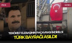 Terörist elebaşının paçavrası indirildi, Türk bayrağı asıldı!