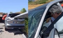 Çanakkale'de feci kaza! Ok gibi saplandığı araçtan sağ kurtuldu