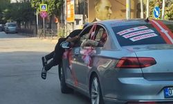 Cam siliciye 50 TL yetmedi gelin aracının kaputuna yattı