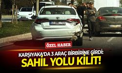 İzmir Karşıyaka'da 3 araç birbirine girdi: Sahil yolu kilit!