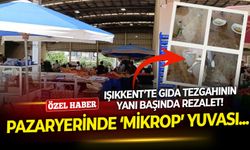 Pazaryerinde mikrop yuvası! Işıkkent’te gıda tezgahının yanı başında rezalet!
