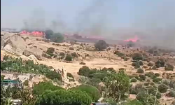 Foça'da eski çöplükte korkutan yangın! Alevler makilik alana sıçradı