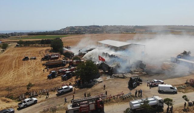 Tekirdağ'da çiftlik yangınında 15 bin balya saman kül oldu