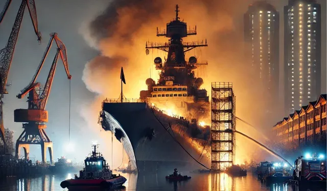 Hindistan Donanmasının vurucu gücü limandaki yangında batıyordu