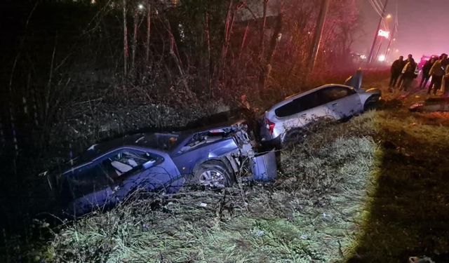 D-100’de korkutan kaza! Araçlar kanala uçtu