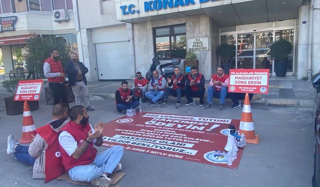 Konak Belediyesi önünde 8. gün!  İşçinin alacakları için sendika yönetimi eylemde!