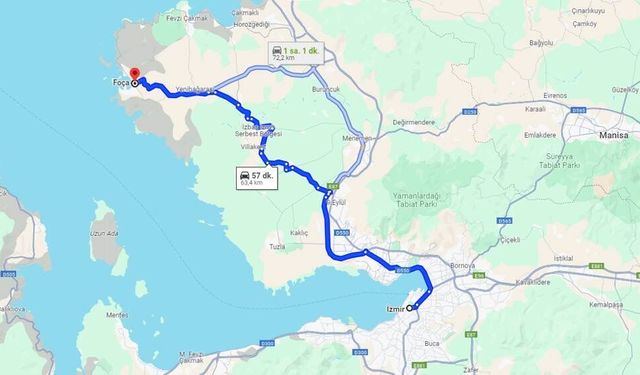 Foça İzmir arası kaç km?