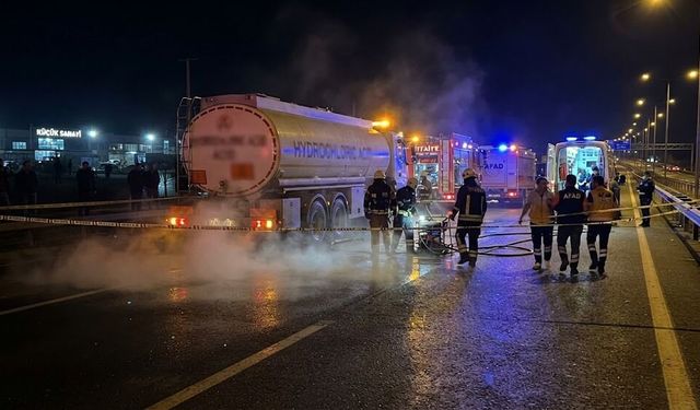 Tonlarca asit yola sızdı: 2 kişi zehirlendi, yol trafiğe kapatıldı!