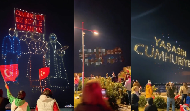 İzmir semalarında Cumhuriyet coşkusu! 1000 drone ile gösteri büyüledi