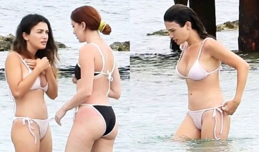 Özge Yağız ve Kübra Balcan Çeşme'de bikiniyle böyle görüntülendi