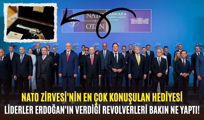 NATO Zirvesi'nin en çok konuşulan hediyesi: Liderler Erdoğan'ın verdiği revolverleri bakın ne yaptı