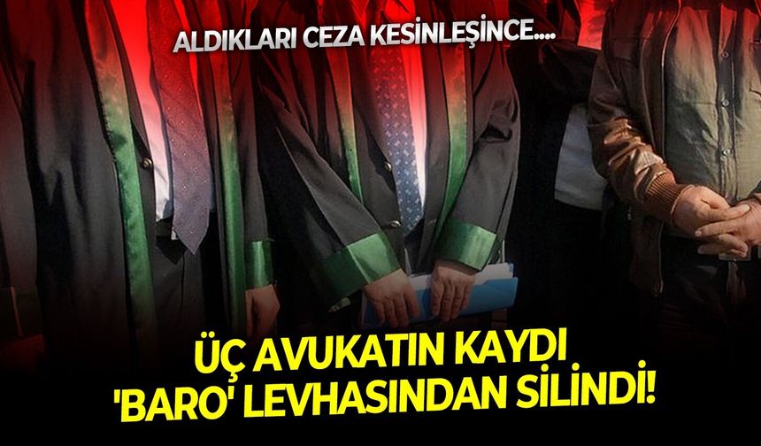 Aldıkları ceza kesinleşince: Üç avukatın kaydı 'Baro' levhasından silindi!