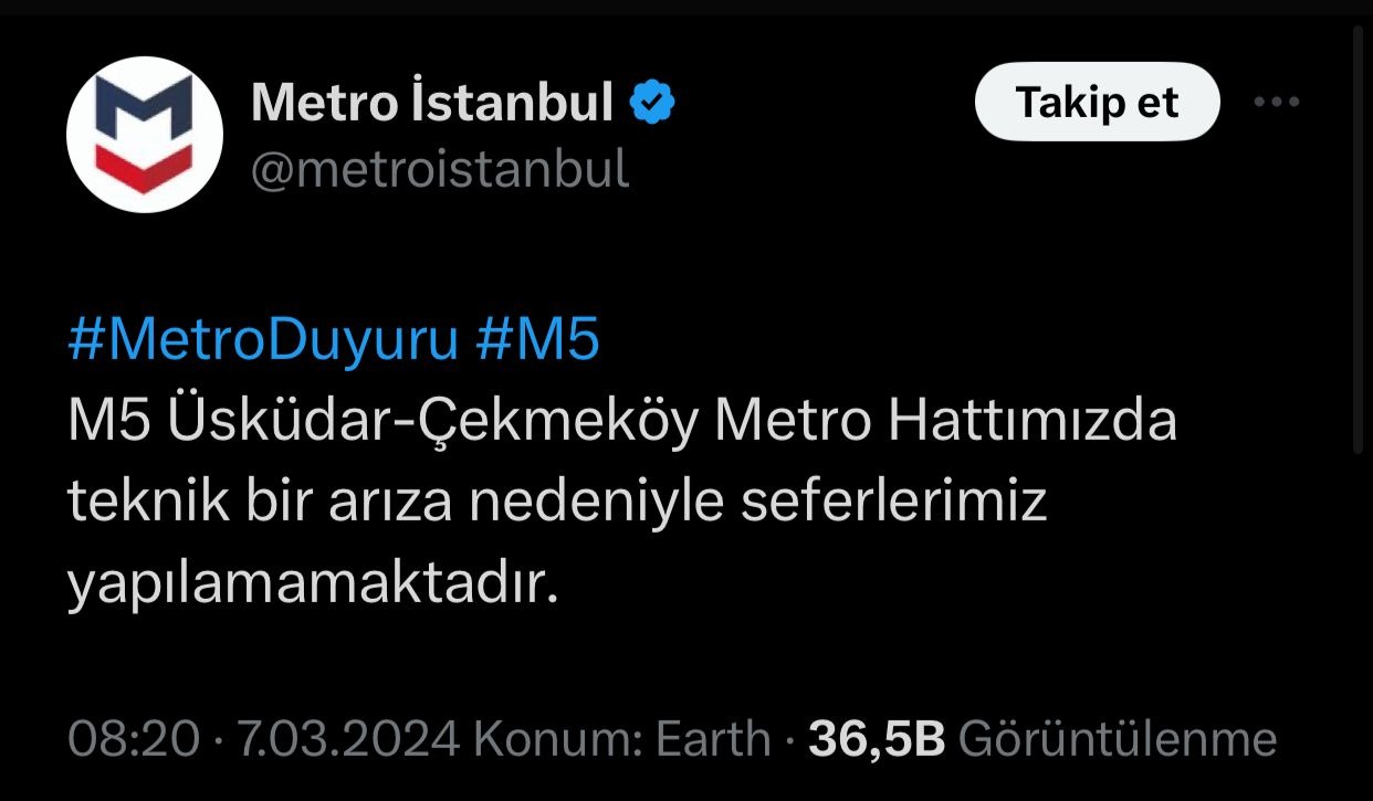 Metro İstanbul’un sosyal medya hesabı üzerinden yapılan açıklamada
