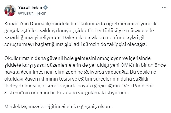 Bakan Tekin tepki göstermişti