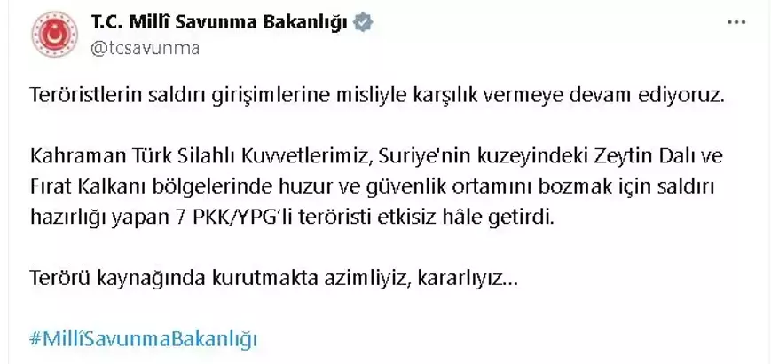 Bakanlığın sosyal medya hesabından yapılan açıklamada