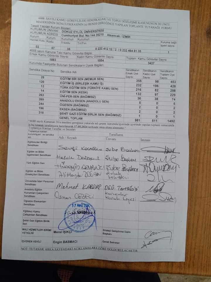 Dokuz Eylül Üniversitesi'nde yetkili sendika olmayı başardı