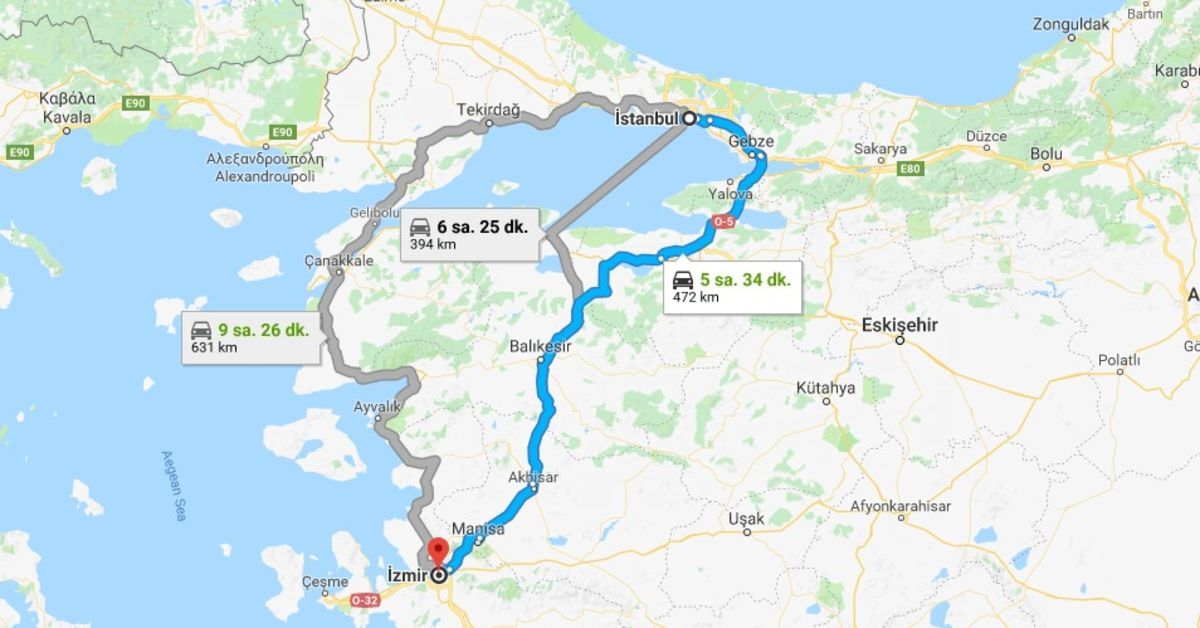 İzmir - İstanbul arası yeni yoldan kaç km?