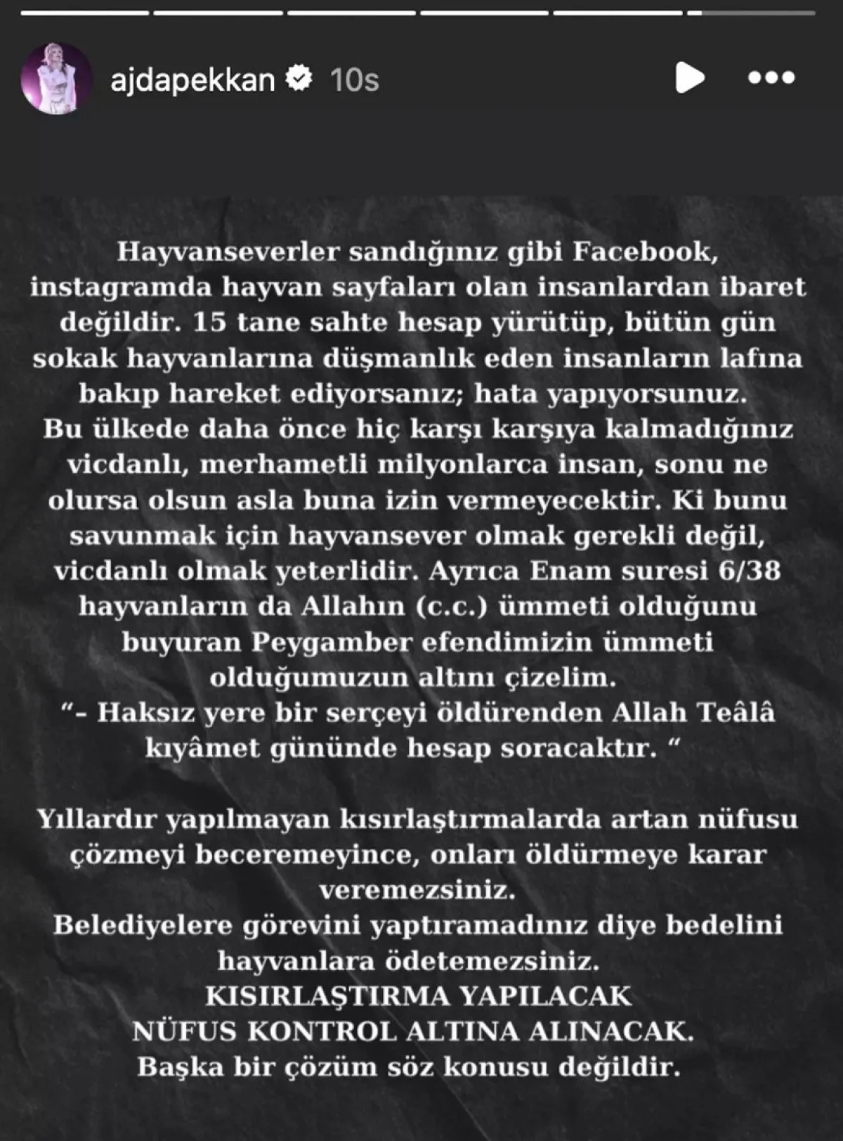 Ajda Pekkan: "Hayvanları öldüremezsiniz!"