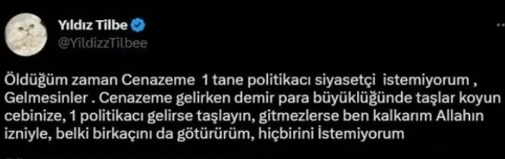 Yıldız Tilbe Tweet