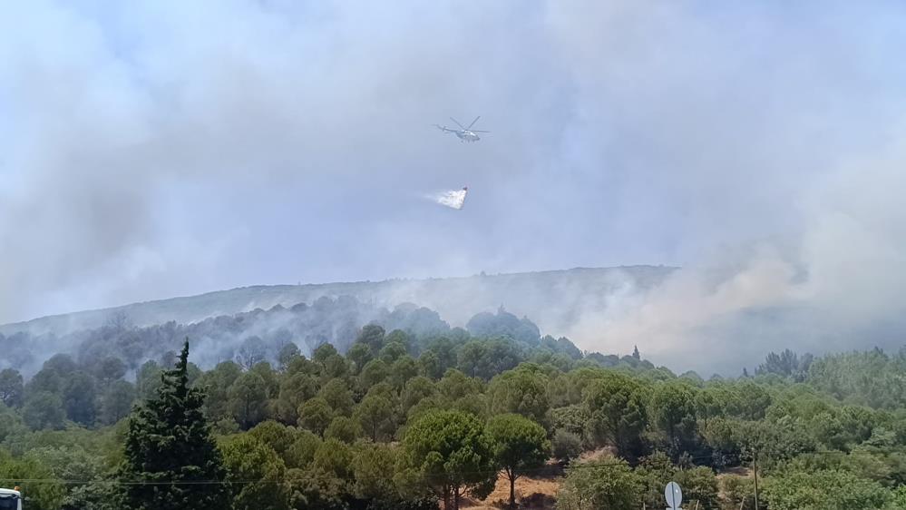 Henüz bilinmeyen bir sebeple başlayan yangına İzmir Orman Bölge Müdürlüğü ekipleri, 2 uçak, 3 helikopter ve 6 arazöz ile müdahaleye başladı.