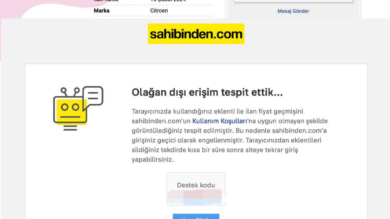 Bu eklentiyi kullananlar siteye girmek istediklerinde aşağıdaki uyarı ile karşılaştı: