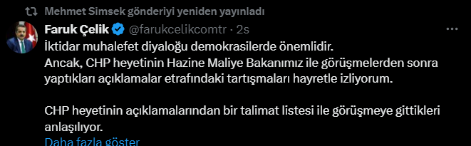 Bu paylaşımı Hazine ve Maliye Bakanı Mehmet Şimşek kendi hesabından paylaştı.