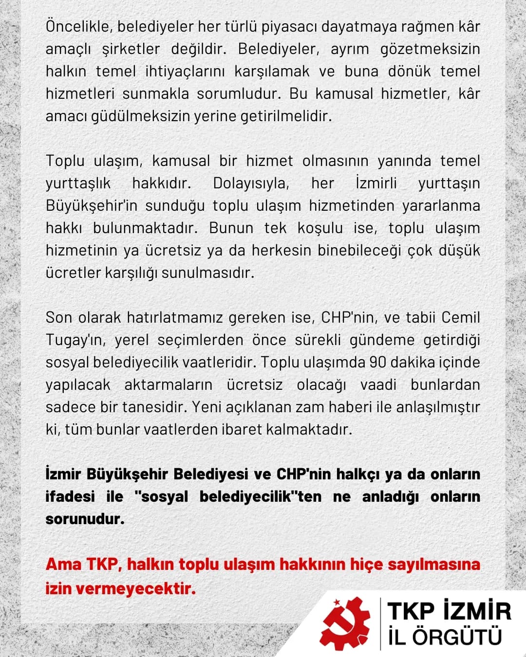 TKP İzmir İl Örgütü'nden yapılan resmi açıklama şu şekilde: 