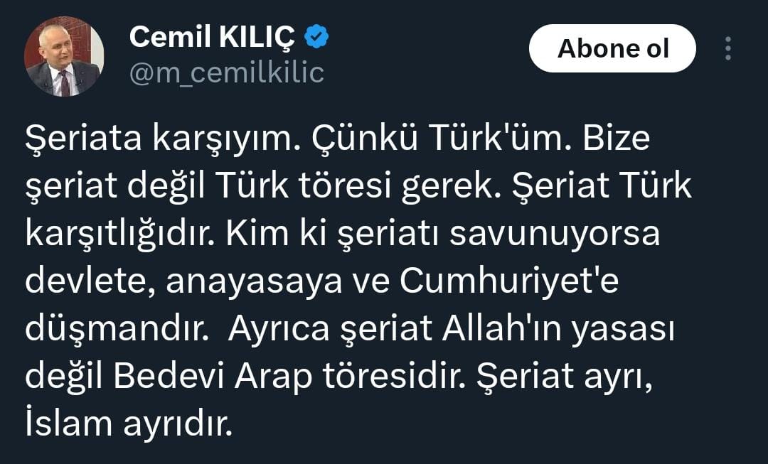 “Şeriata karşıyım çünkü Türk'üm"