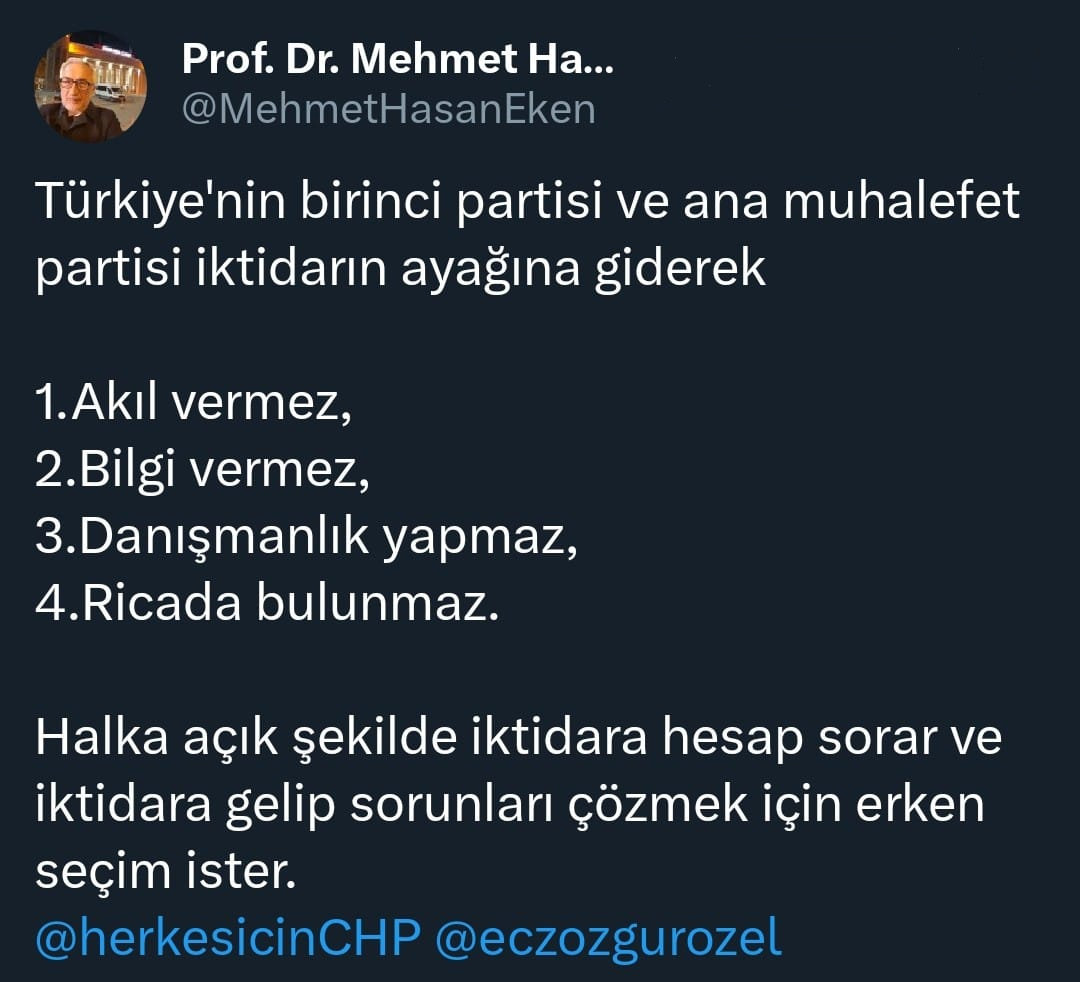 Eken'den konuyla alakalı sosyal medya paylaşımı