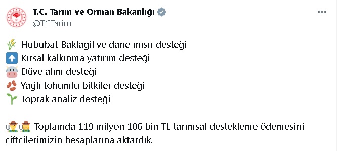 Bakanlığın sosyal medya hesabından duyuruldu