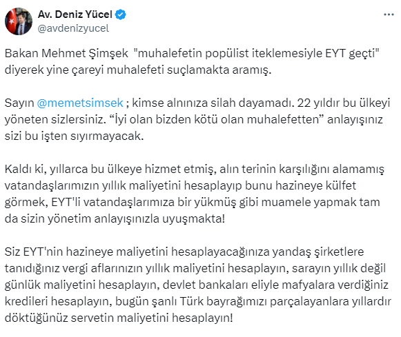 Deniz Yücel: 22 yıldır bu ülkeyi yöneten sizlersiniz