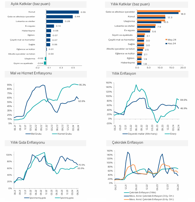 Haziranda tüm ana gruplar yıllık manşet enflasyonu düşürücü etki yaptı 