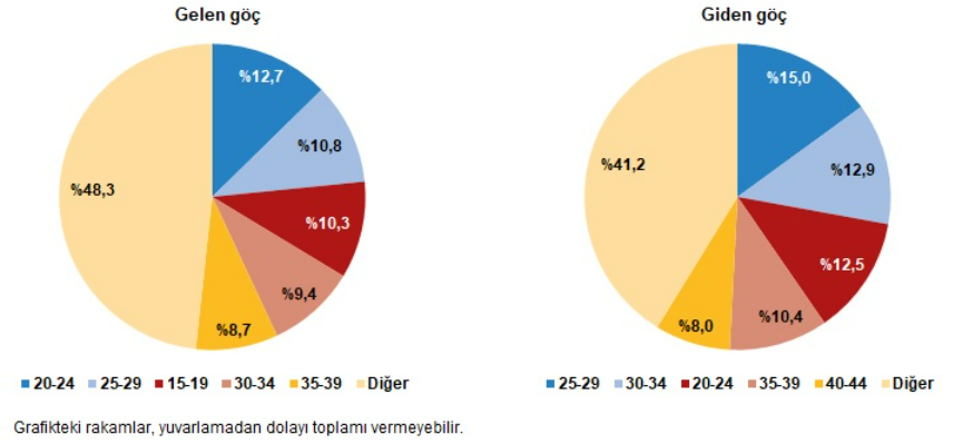 Türkiye'ye gelen ve Türkiye'den giden göçün en fazla olduğu ilk 5 yaş grubu, 2023'te şöyle: