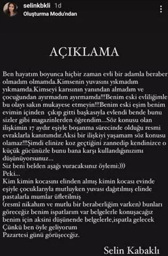 Selin Kabaklı Açıklama