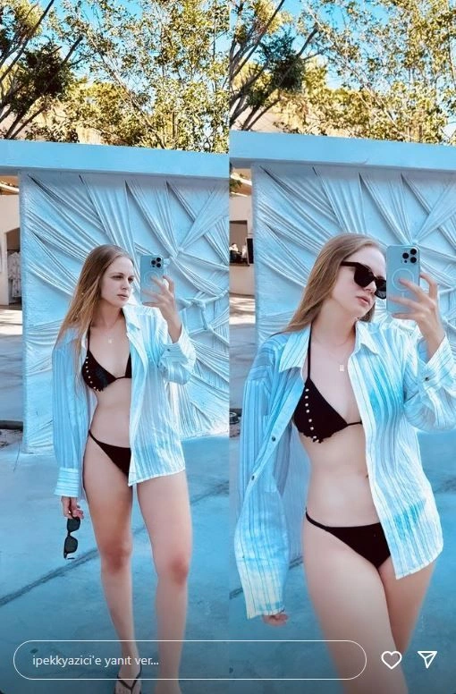 Siyah bikinisiyle büyüleyen pozlara imza attı