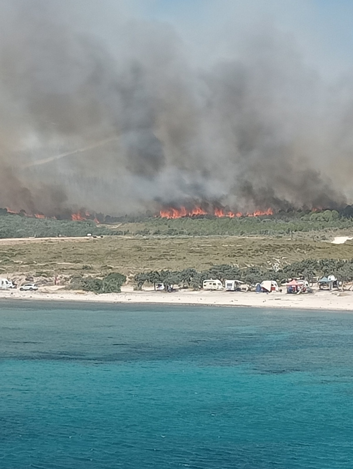 Rüzgarın da etkisiyle hızla yayılan alevler, ormanlık, makilik ve otluk alanları sardı. Yangına müdahale için İzmir Orman Bölge Müdürlüğü'ne ait 2 uçak, 4 helikopter, 16 arazöz, 3 su ikmal aracı, 3 dozer ve çok sayıda orman işçisi sevk edildi.