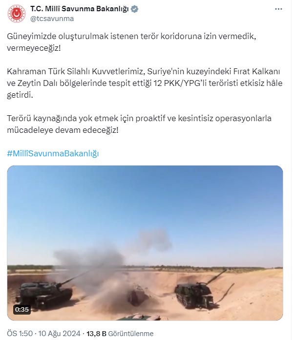 "12 PKK/YPG'li terörist etkisiz hale getirildi"