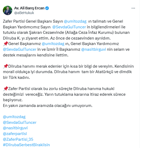 Ali Barış Ercan'ın sosyal medya paylaşımı