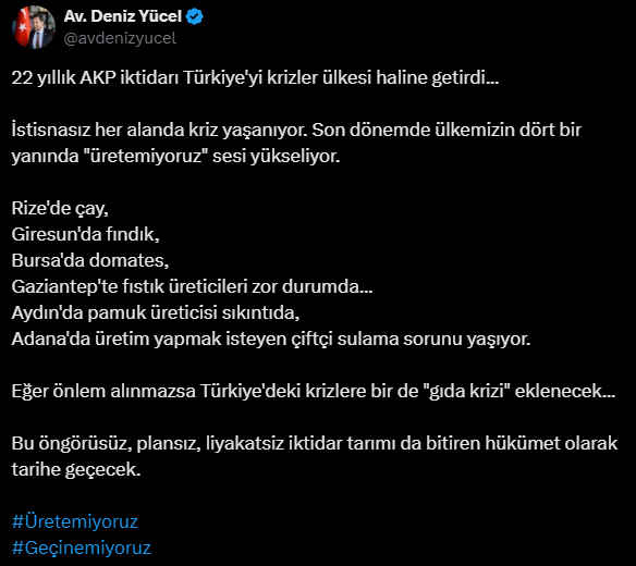 Deniz Yücel: Her alanda kriz yaşanıyor