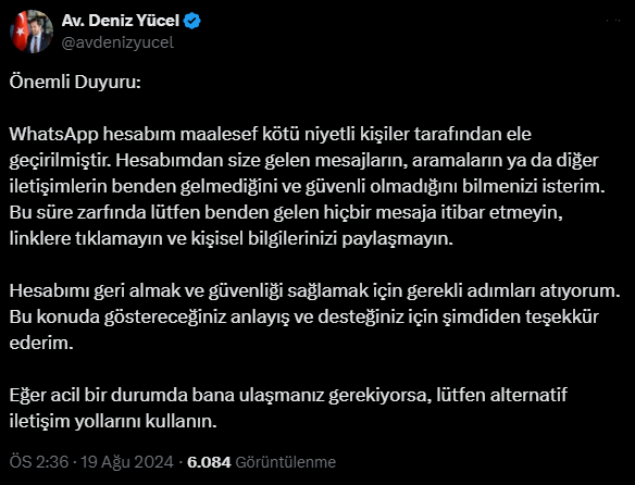 CHP'li Deniz Yücel'den "Önemli Duyuru"