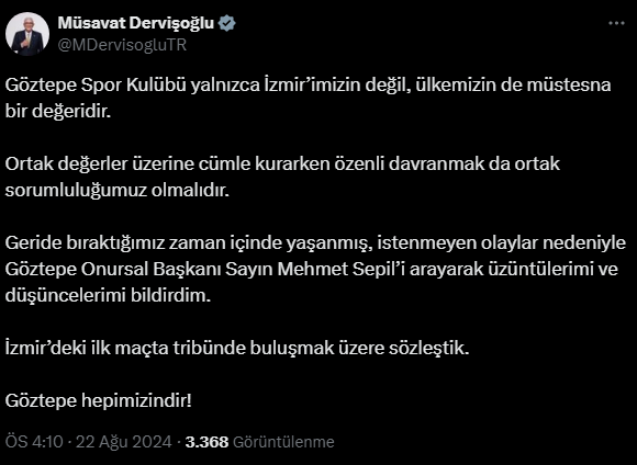 Müsavat Dervişoğlu: Göztepe hepimizindir!