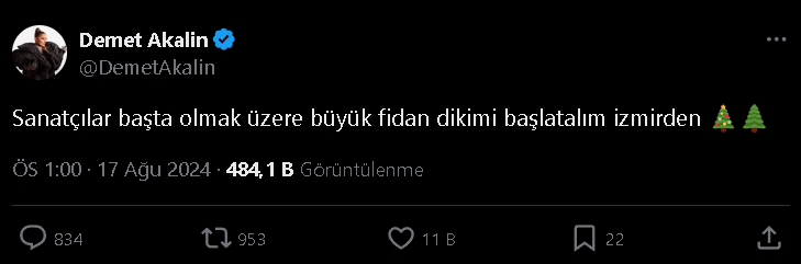 Demet Akalın'dan fidan dikimi çağrısı