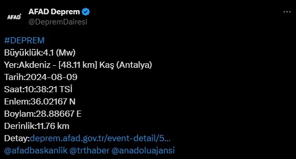 afad antalya deprem