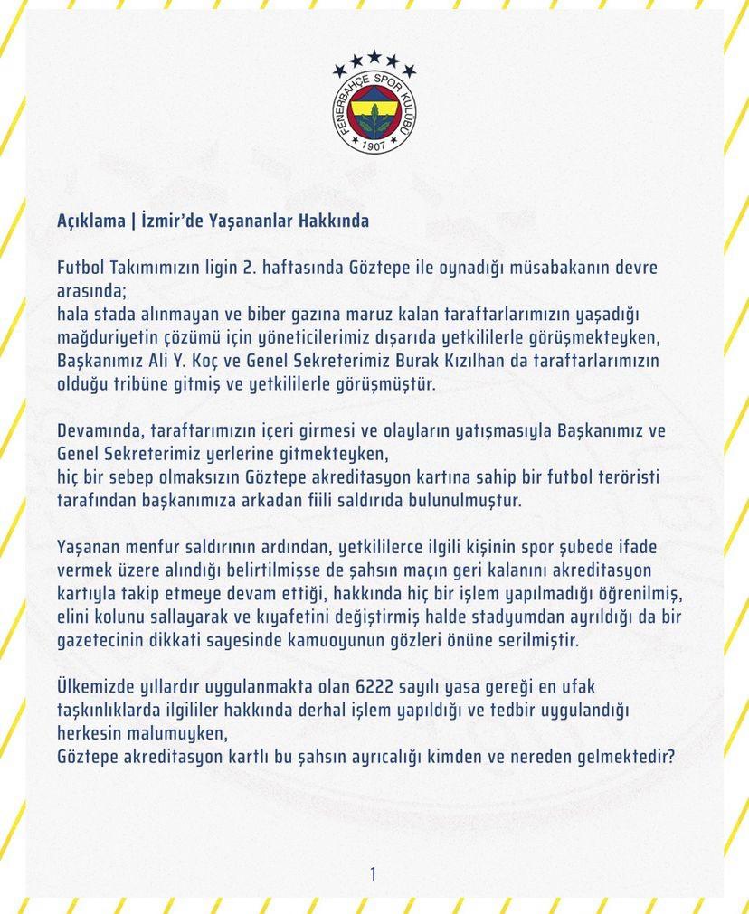 Fenerbahçe’nin resmi internet sitesinde yapılan açıklamada şu ifadelere yer verildi: