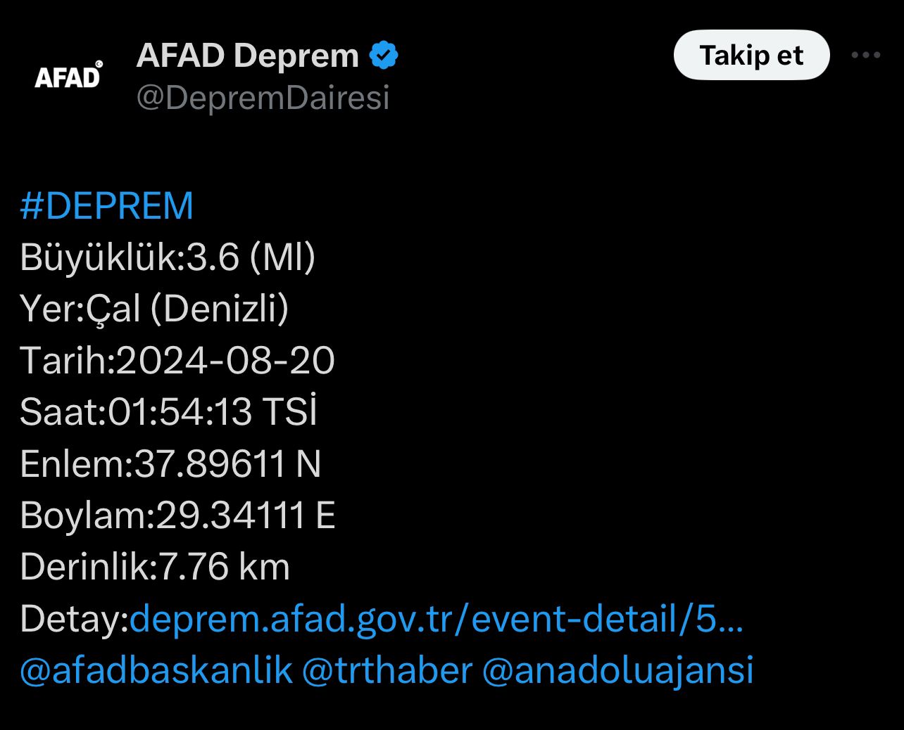 AFAD'IN BİLGİLENDİRMESİ