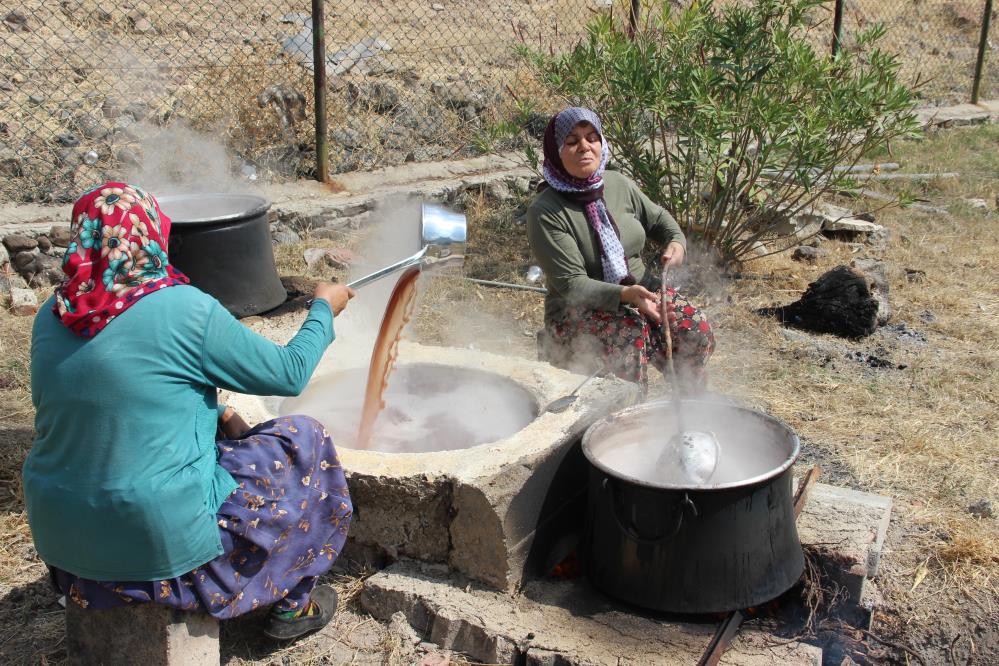 Türkmen Köyündeki akrabalarına pekmez yapımında yardım etmek için geldiğini belirten Sariye Yıldırım,