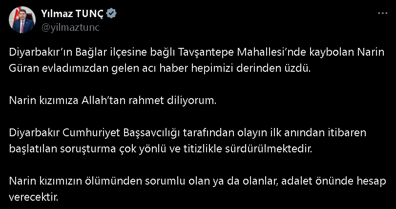 Adalet Bakanı: "Ölümünden sorumlu olan ya da olanlar, adalet önünde hesap verecek"