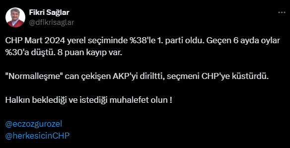 Fikri Sağlar: Halkın istediği muhalefet olun